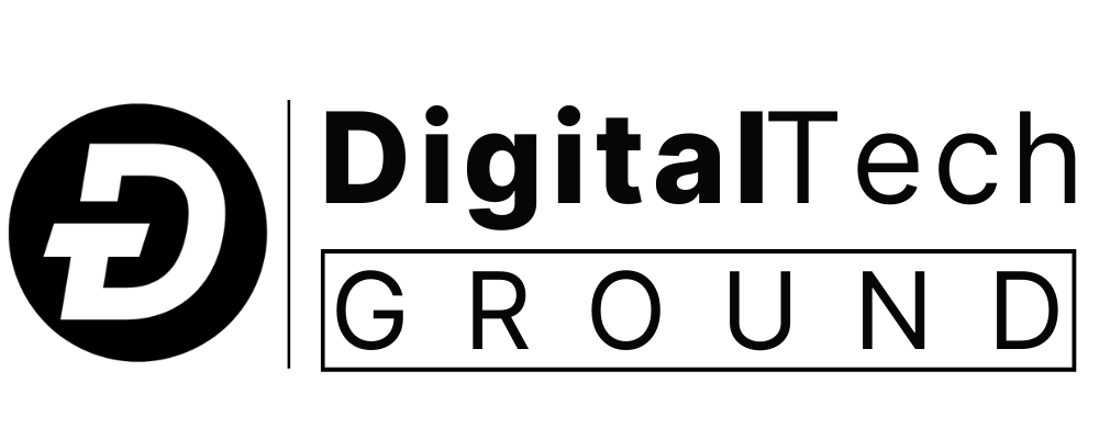 Logo of DigitalTechGround featuring a stylized white "D" next to the site name in black on a white background.